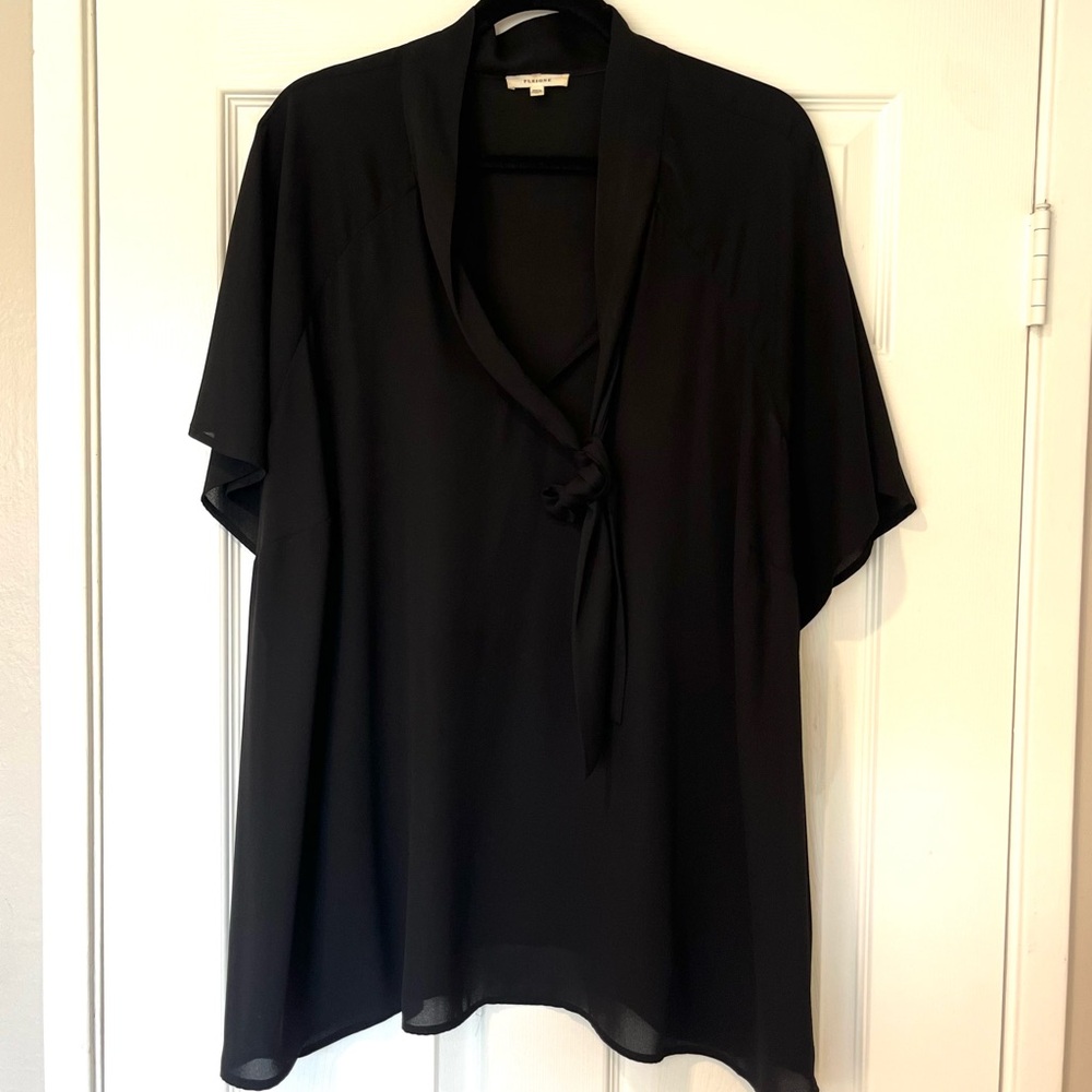 Pleione Black Tie Front Relaxed Blouse
